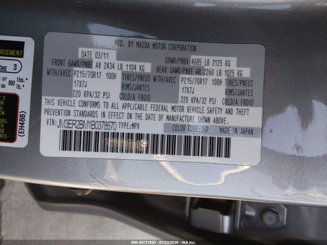 2011 Mazda Cx-7 I Sport მანქანა იყიდება აუქციონზე, vin: JM3ER2BM1B0378670, აუქციონის ნომერი: 45721583