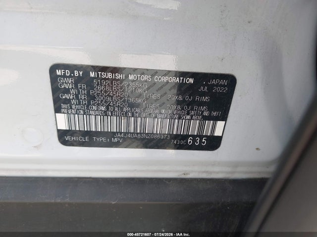 Aukcja sprzedaży 2022 Mitsubishi Outlander Black Edition S-awc/se 2.5 S-awc/se Launch Edition S-awc, vin: JA4J4UA83NZ086373, numer aukcji: 45721607