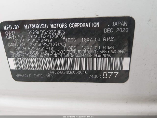 Aukcja sprzedaży 2021 Mitsubishi Outlander Phev Gt S-awc/le S-awc/sel S-awc, vin: JA4J2VA79MZ000646, numer aukcji: 45721672