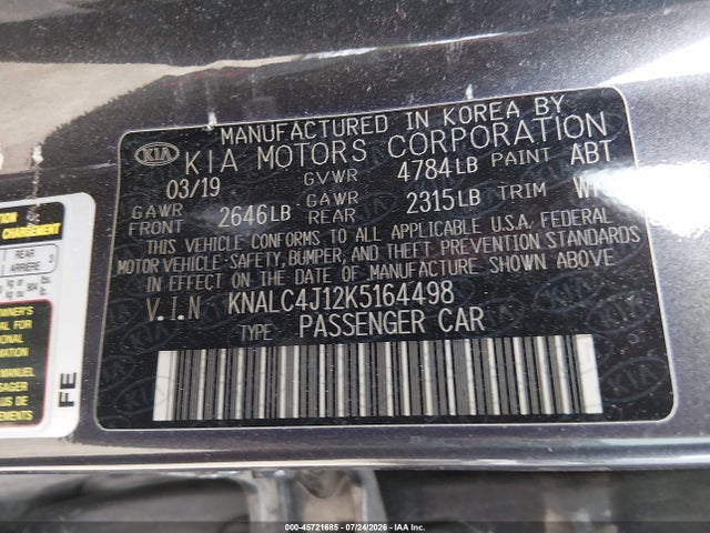 Продаж на аукціоні авто 2019 Kia Cadenza Technology, vin: KNALC4J12K5164498, номер лоту: 45721685