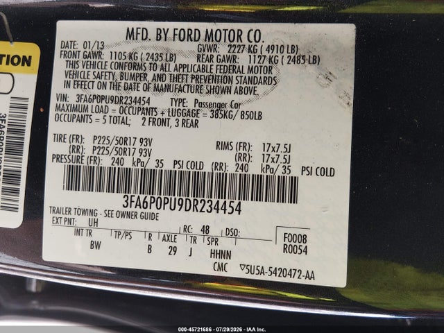 Aukcja sprzedaży 2013 Ford Fusion Energi Se Luxury, vin: 3FA6P0PU9DR234454, numer aukcji: 45721686