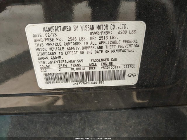 Продаж на аукціоні авто 2018 Infiniti Q50 3.0t Red Sport 400, vin: JN1FV7AP9JM461565, номер лоту: 45721695