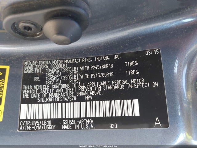 Toyota Highlander Xle V6 2015 5TDJKRFH3FS147578 Image 9