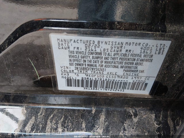 Aukcja sprzedaży 2022 Nissan Sentra Sv Xtronic Cvt, vin: 3N1AB8CV7NY242451, numer aukcji: 45721717