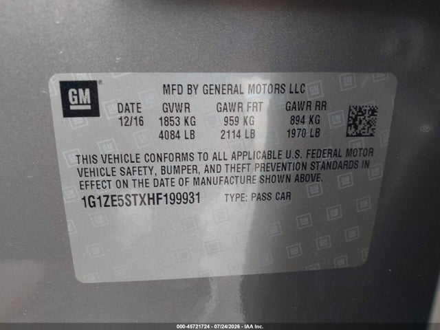 Auction sale of the 2017 Chevrolet Malibu 1lt, vin: 1G1ZE5STXHF199931, lot number: 45721724