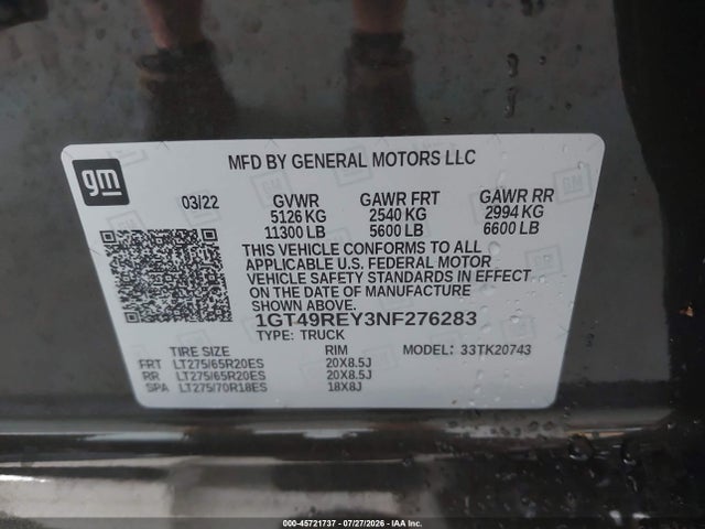 2022 Gmc Sierra 2500hd 4wd  Standard Bed Denali მანქანა იყიდება აუქციონზე, vin: 1GT49REY3NF276283, აუქციონის ნომერი: 45721737