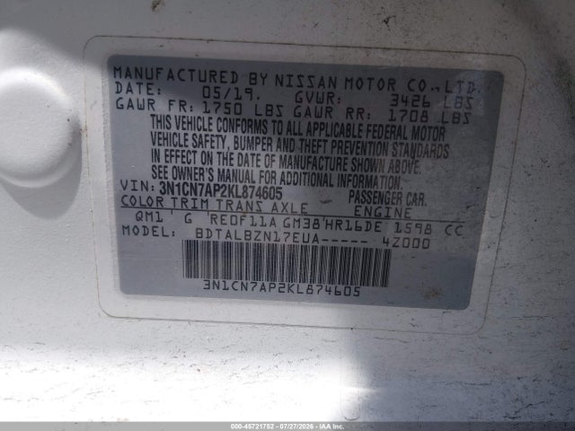 Nissan Versa 1.6 Sv 2019 3N1CN7AP2KL874605 Image 9