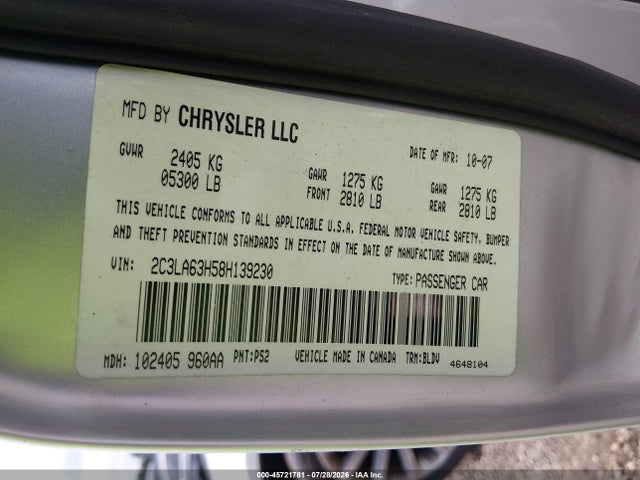 Aukcja sprzedaży 2008 Chrysler 300c Hemi, vin: 2C3LA63H58H139230, numer aukcji: 45721781