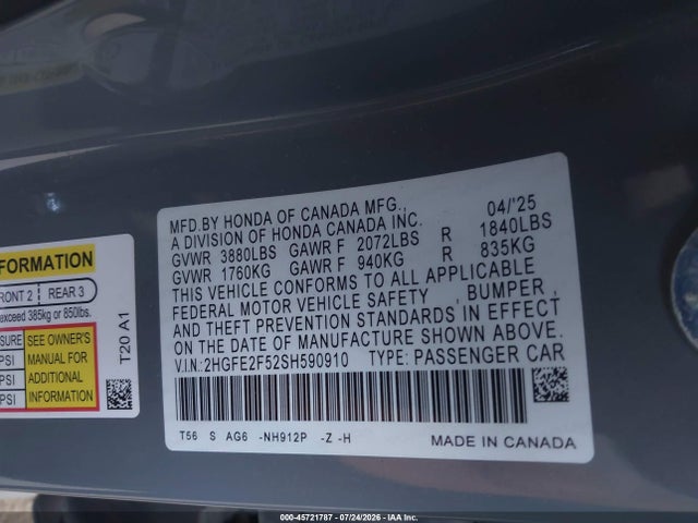 Honda Civic Sport 2025 2HGFE2F52SH590910 Image 9
