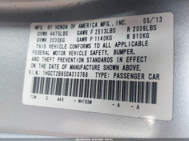 Продаж на аукціоні авто 2013 Honda Accord Ex-l V-6, vin: 1HGCT2B85DA010768, номер лоту: 45721819