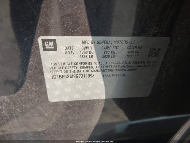 Chevrolet Cruze Lt Auto 2016 1G1BE5SM9G7311993 Image 9