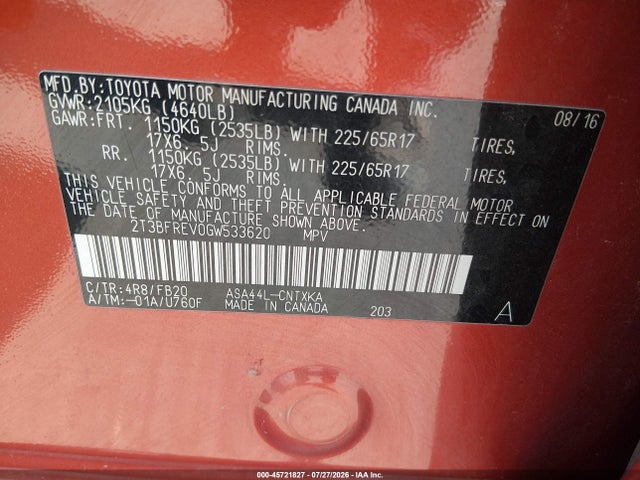 Toyota RAV4 LE 2016 2T3BFREV0GW533620 Image 9