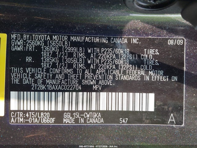 Aukcja sprzedaży 2010 Lexus Rx 350, vin: 2T2BK1BAXAC022704, numer aukcji: 45721854