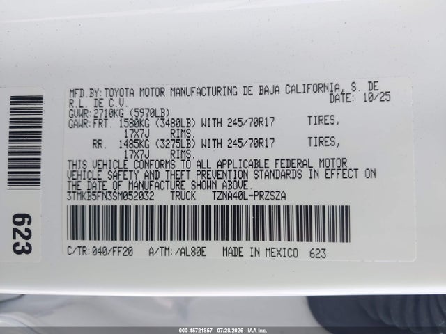 3TMKB5FN3SM052032 Toyota Tacoma Sr5