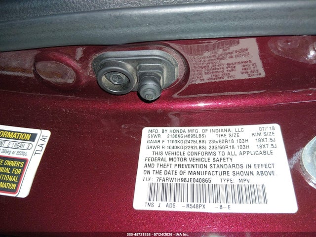 7FARW1H98JE040865 Honda Cr-v Touring