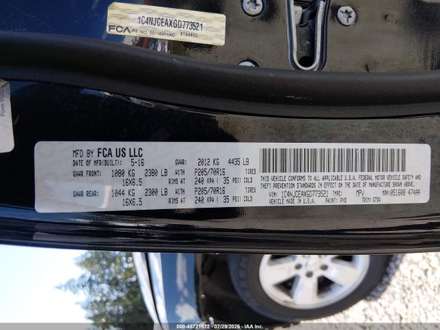 Aukcja sprzedaży 2016 Jeep Compass Latitude, vin: 1C4NJCEAXGD773521, numer aukcji: 45721872