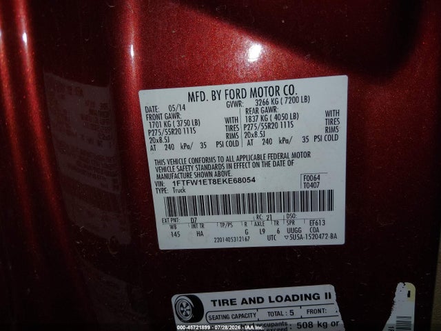 Ford F-150 Lariat 2014 1FTFW1ET8EKE68054 Image 9