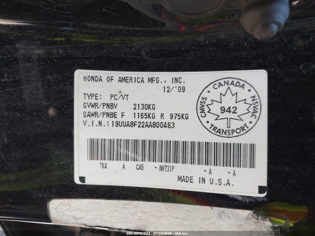 2010 Acura Tl 3.5 მანქანა იყიდება აუქციონზე, vin: 19UUA8F22AA800463, აუქციონის ნომერი: 45721924