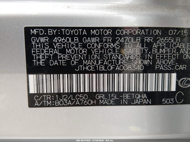 Lexus GS 350 2015 JTHCE1BL0FA008340 Image 9
