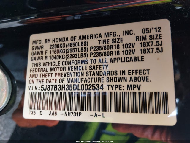 Продаж на аукціоні авто 2013 Acura Rdx, vin: 5J8TB3H35DL002534, номер лоту: 45721986