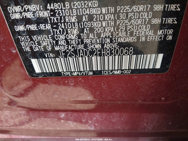 Subaru Forester 2.5i Premium 2015 JF2SJADC2FH830068 Image 9