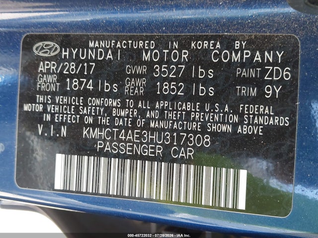 Hyundai ACCENT SE 2017 KMHCT4AE3HU317308 Image 9