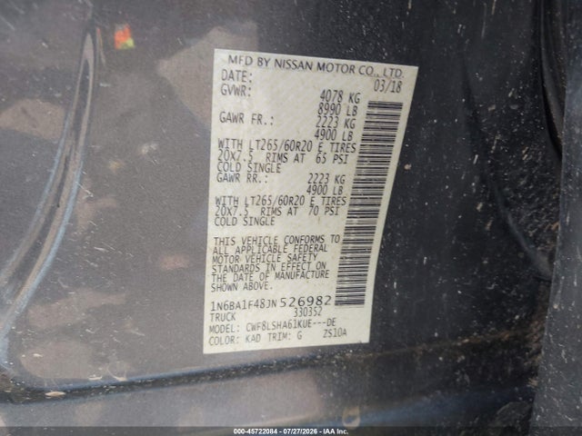 1N6BA1F48JN526982 Nissan Titan Xd Sv Diesel