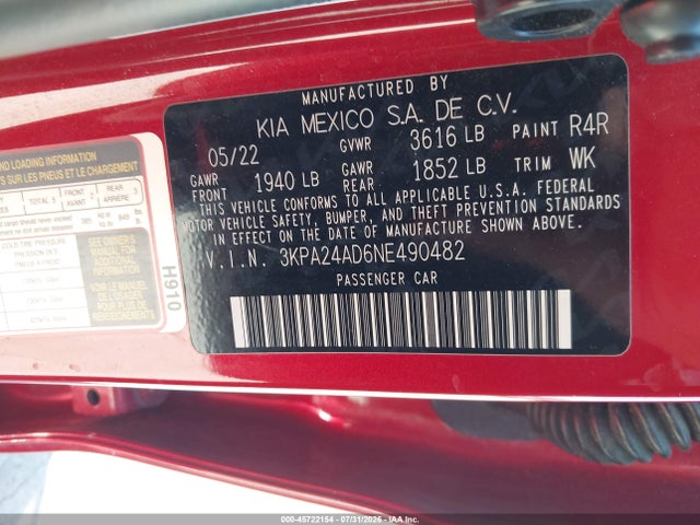 3KPA24AD6NE490482 KIA RIO S