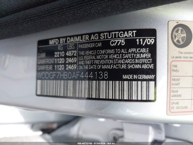 2010 Mercedes-benz C 63 Amg მანქანა იყიდება აუქციონზე, vin: WDDGF7HB0AF444138, აუქციონის ნომერი: 45722156