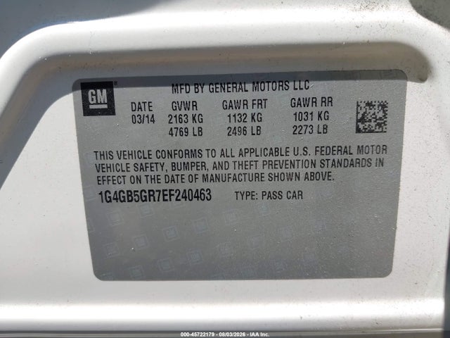 Buick Lacrosse Leather Group 2014 1G4GB5GR7EF240463 Image 9