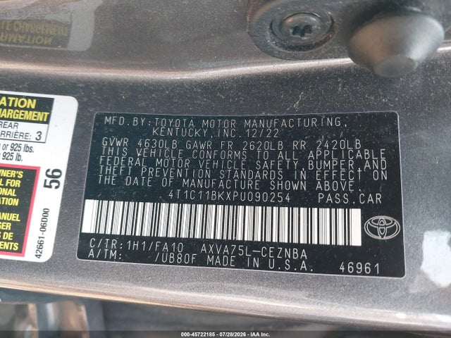 Aukcja sprzedaży 2023 Toyota Camry Le, vin: 4T1C11BKXPU090254, numer aukcji: 45722185