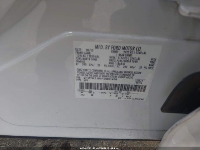 Продажа на аукционе авто 2015 Ford Edge Sel, vin: 2FMTK3J86FBB91438, номер лота: 45722189