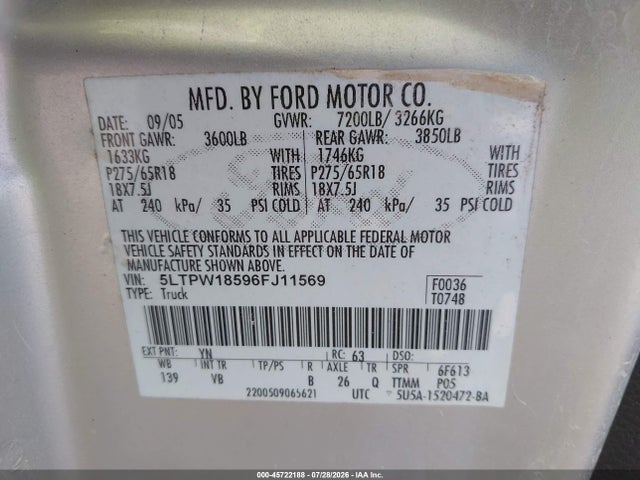 45722188 :رقم المزاد ، 5LTPW18596FJ11569 vin ، 2006 Lincoln Mark Lt مزاد بيع