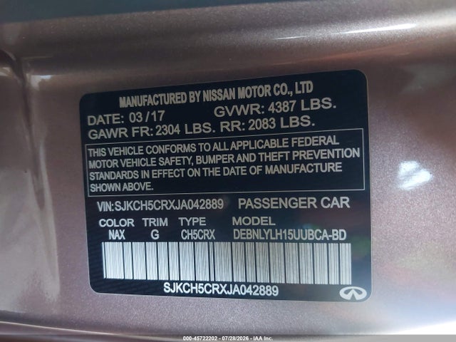 Auction sale of the 2018 Infiniti Qx30 Premium, vin: SJKCH5CRXJA042889, lot number: 45722202