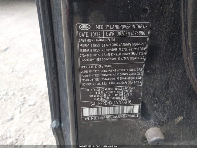 45722211 :رقم المزاد ، SALSF2D4XDA786916 vin ، 2013 Land Rover Range Rover Sport Hse مزاد بيع