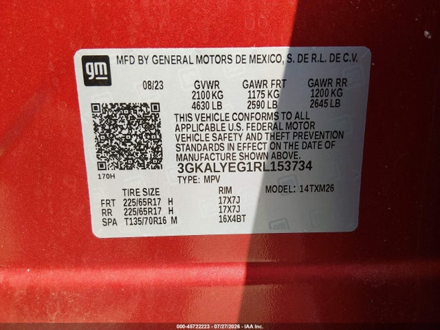 Aukcja sprzedaży 2024 Gmc Terrain Awd At4, vin: 3GKALYEG1RL153734, numer aukcji: 45722223