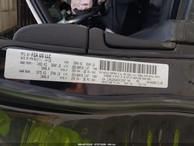 45722242 :رقم المزاد ، 1C4RJEAG4GC415747 vin ، 2016 Jeep Grand Cherokee Laredo مزاد بيع