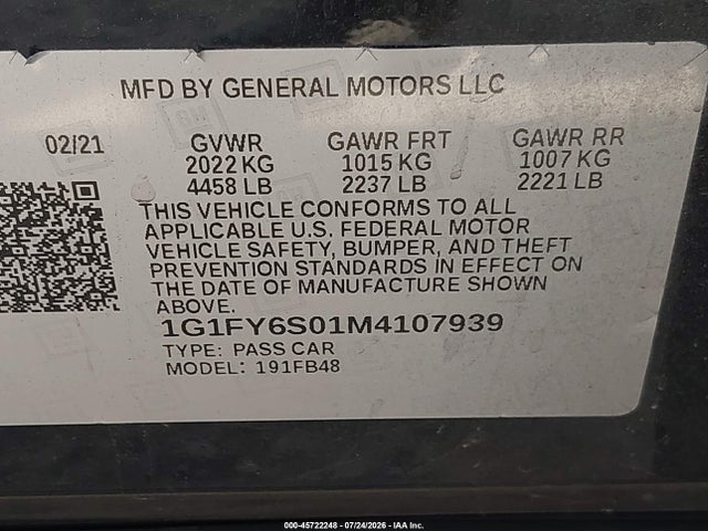 Aukcja sprzedaży 2021 Chevrolet Bolt Ev Fwd Lt, vin: 1G1FY6S01M4107939, numer aukcji: 45722248