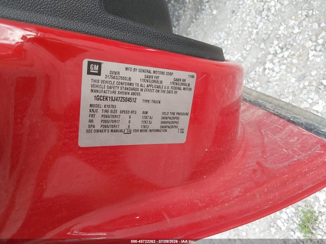 Aukcja sprzedaży 2007 Chevrolet Silverado 1500 Lt1, vin: 1GCEK19J47Z504512, numer aukcji: 45722262