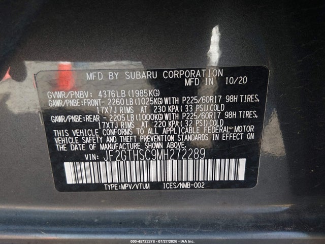 Продаж на аукціоні авто 2021 Subaru Crosstrek Sport, vin: JF2GTHSC9MH272289, номер лоту: 45722278