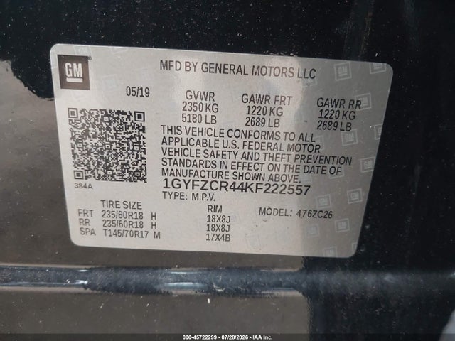 Aukcja sprzedaży 2019 Cadillac Xt4 Premium Luxury, vin: 1GYFZCR44KF222557, numer aukcji: 45722299