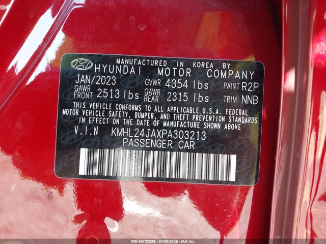 45722329 :رقم المزاد ، KMHL24JAXPA303213 vin ، 2023 Hyundai Sonata Se مزاد بيع