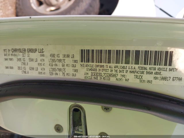 45722330 :رقم المزاد ، 3C63D3GL7CG305067 vin ، 2012 Ram 3500 St مزاد بيع