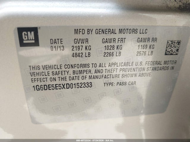 Aukcja sprzedaży 2013 Cadillac Cts Luxury, vin: 1G6DE5E5XD0152333, numer aukcji: 45722334