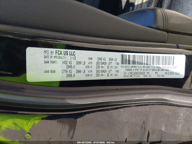 45722363 :رقم المزاد ، 1C4RDJAG5KC634029 vin ، 2019 Dodge Durango Sxt Awd مزاد بيع