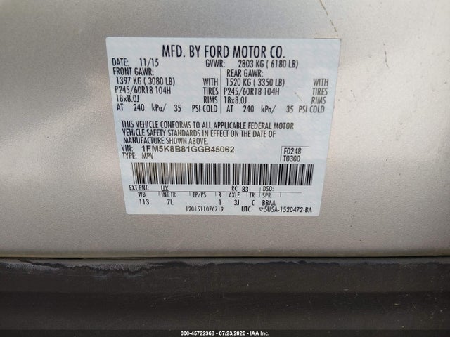Ford Explorer 2016 1FM5K8B81GGB45062 Image 9