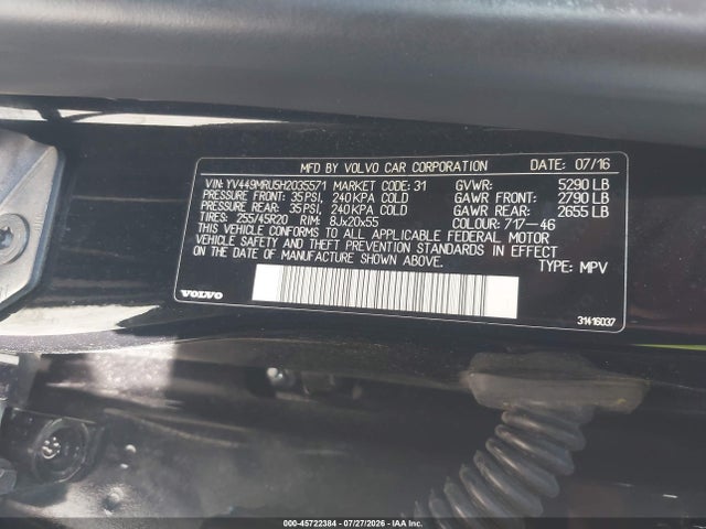 Продаж на аукціоні авто 2017 Volvo Xc60 T6 Inscription, vin: YV449MRU5H2035571, номер лоту: 45722384