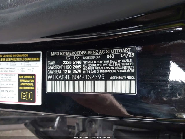 Продаж на аукціоні авто 2023 Mercedes-benz C 300 4matic, vin: W1KAF4HB0PR132395, номер лоту: 45722388
