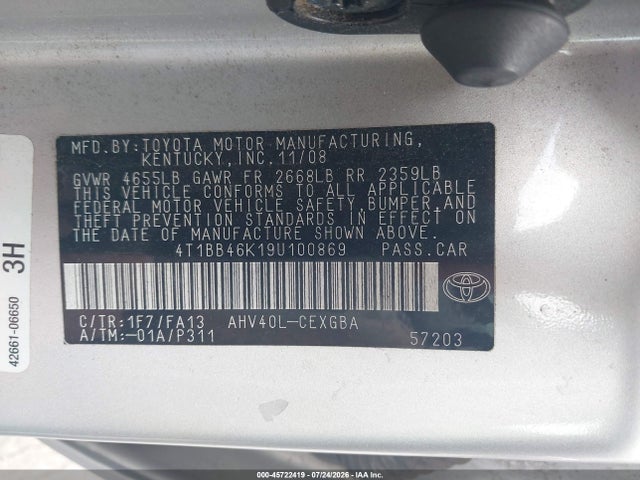 Продажа на аукционе авто 2009 Toyota Camry Hybrid, vin: 4T1BB46K19U100869, номер лота: 45722419
