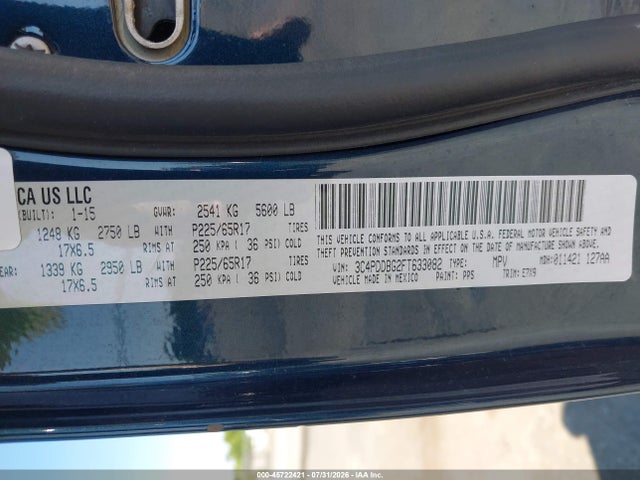 Aukcja sprzedaży 2015 Dodge Journey Sxt, vin: 3C4PDDBG2FT633082, numer aukcji: 45722421